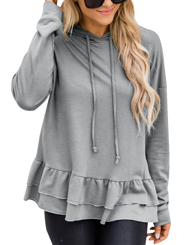 Nlife Women Drawstring Ruffled Hem Long 