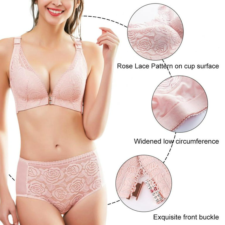 Women's Front Closure Thin Cup Bra Sexy Flower Lace Embroidery Back Plus  Size Push Up Wirefree Adjustable Bralette 