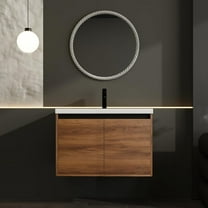 Floating Vanity Bathroom, 30'' Bathroom Vanity with Sink, Natural Walnut Wall Mounted Bathroom Vanity, Integrated Sink, Soft Closing Doors
