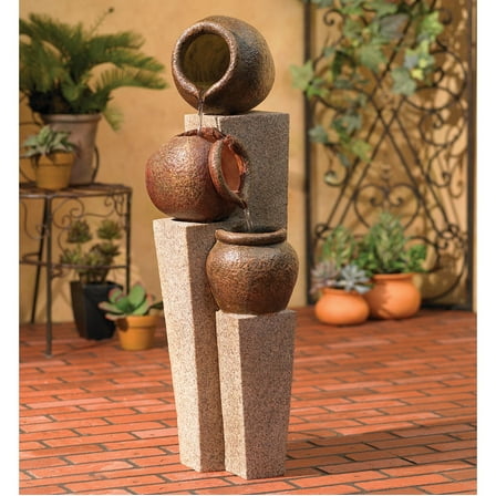 Three Jug and Pillar 35 1/2" High Large Rustic Indoor Outdoor Decor Faux Stone Floor Fountain Cascade Flow