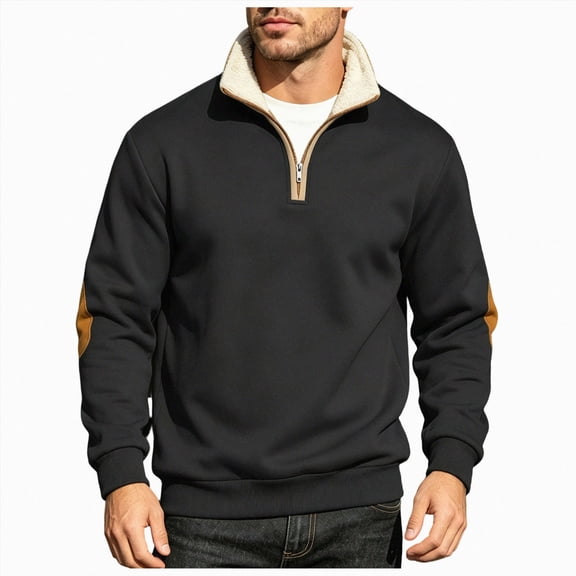 NOLDARES Mens Fleece Sweatshirt Quarter Zip Long Sleeve Shirts Men Fashion Cowboy 1/4 Zipper Y2k Hoodies,Black,4XL