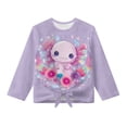thumbnail image 5 of Xixirimido Axolotl Floral Purple Pattern Girls Casual Long Sleeve Shirts Knot Tie-hem Tunic Tops Crewneck Tees Blouses Girls Fashion Clothes, Size 7-8, 5 of 7