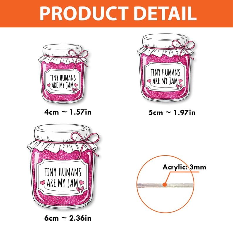 ViciArt Tiny Humans Are My Jam Badge Reel, Acrylic Retractable ID Holder, Pink Glitter Jar Clip