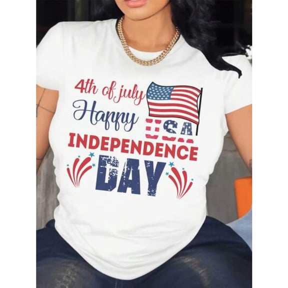 【New style】100%On July 4Th The Independence Day Of The United States Happy Ladies' Day Holiday T-Shirt. American Flag Print Des