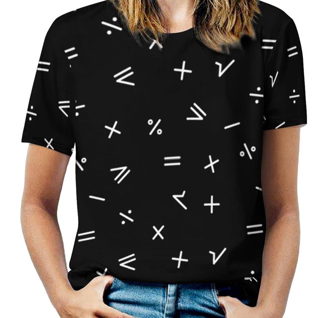 Mathematical Pattern New Fashion Zip Off Shoulder Top Short-Sleeve Women Shirt Creative Cross Design Geometric Geometry