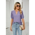 thumbnail image 6 of XCHQRTI Pleated Puff Sleeve Shirt Women's V Neck Solid Color Tops Summer Hollow Tunic Dressy Blouse, 6 of 9