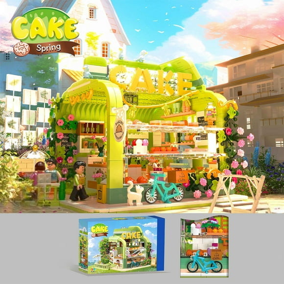 Alician 1131pcs Cake Shop Building Blocks Mini City Street View Bakery Build Bricks Model Toy With Light Gifts For Boys Girls