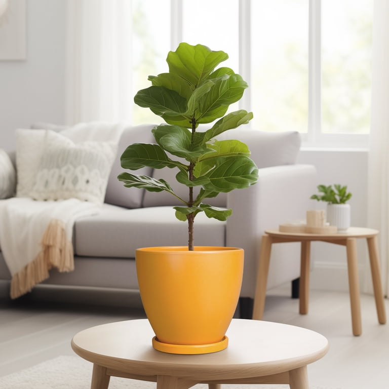 Ordivic Deep Matte Yellow Ceramic Pot, 8-Inch with Saucer photo 4