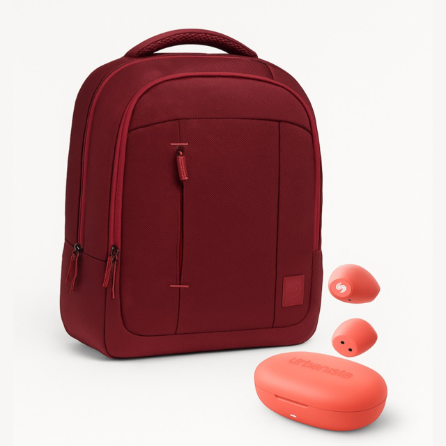 Combo CoolCapital Mochila Zilker Vino 15.6” + Audífonos Lisbon Coral