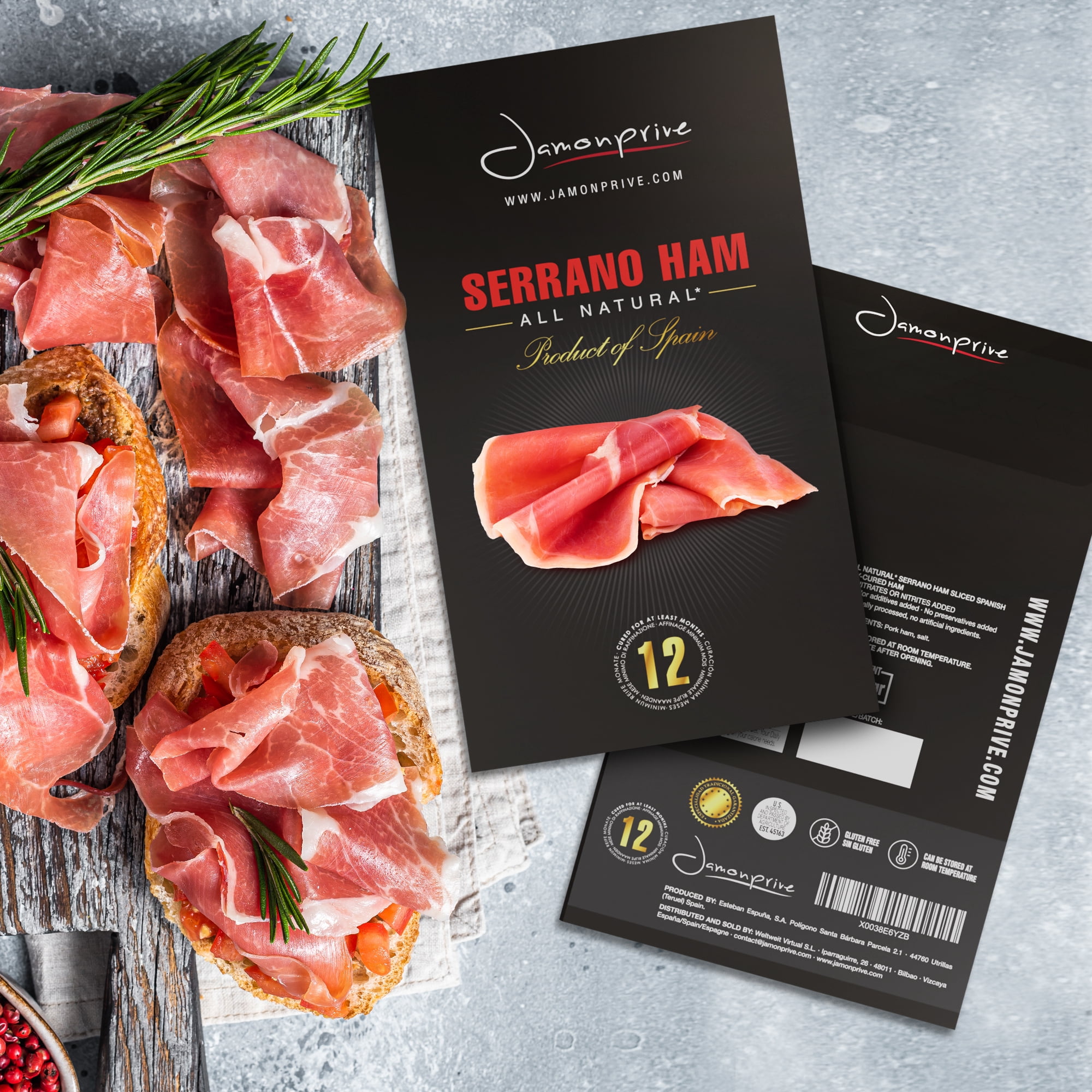 Spanish Serrano Ham Sliced Dry-Cured (3oz) - Pork Ham Jamonprive (3 oz Each, Pack of 1 Unit)
