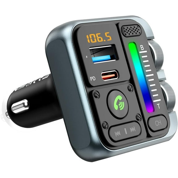 Bluetooth FM Transmitter for Car, 5.3 Wireless Car Adapter, PD & QC 3.0 USB Bluetooth Car Charger, Zestha 42W Wireless FM Transmitter Adapter with Hands-Free Calls