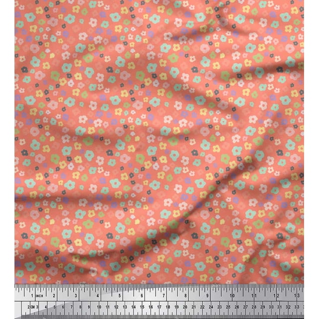 Soimoi Poly Georgette Fabric Flower Artistic Printed Fabric 1 Yard 42 Inch Wide