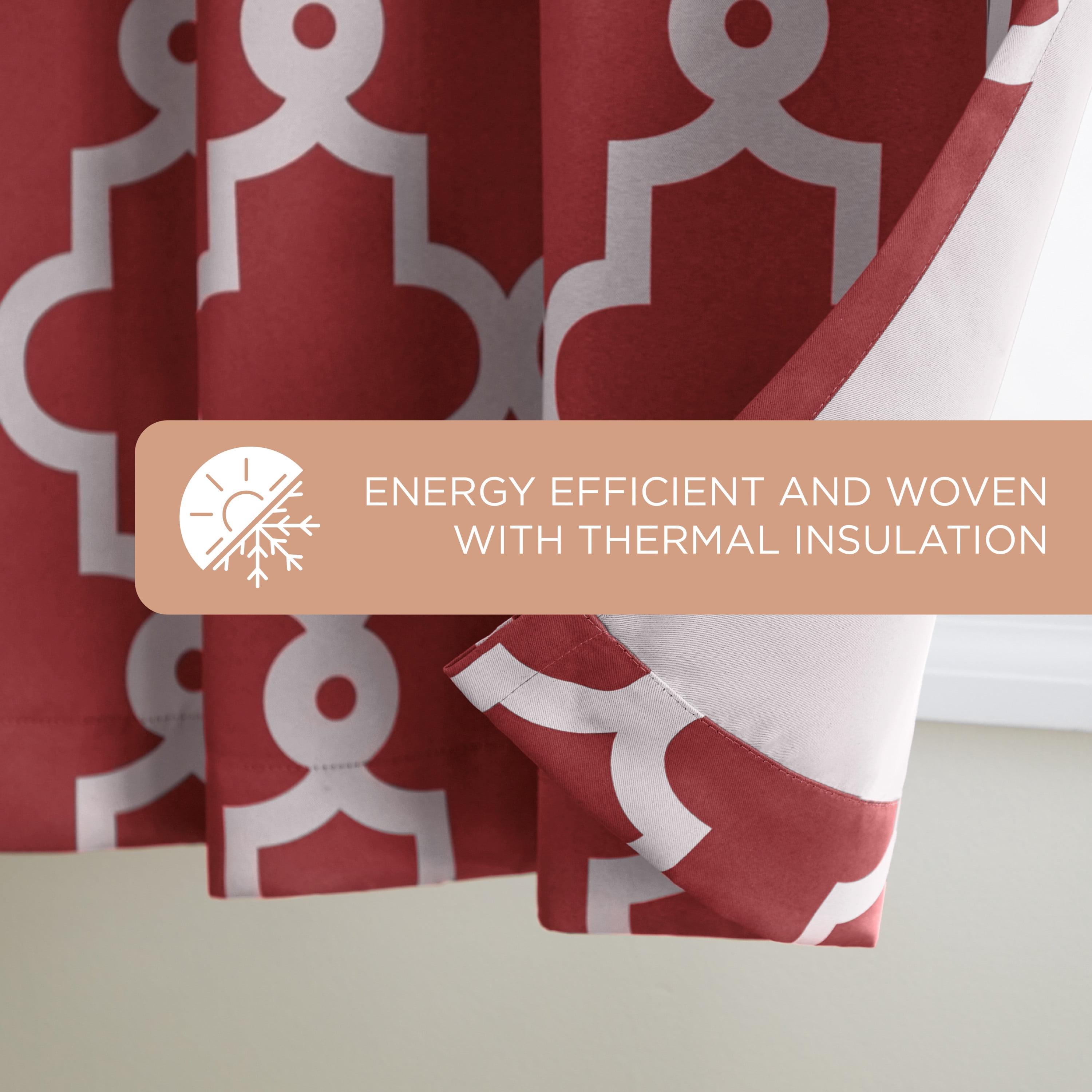 TOWN & COUNTRY EVERYDAY Ironwork Geo Trellis Sateen Indoor Curtains, Room Darkening Blackout, Grommet Top, Energy Efficient, 2-Pack Set, 52"x108", Burgundy