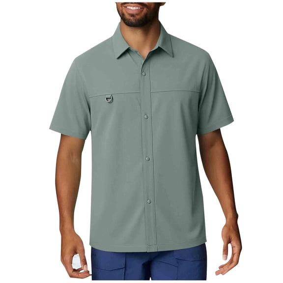 Daiosportswear Men'S Fishing Shirts Short Sleeve Button Up Hiking Shirt Cooling Quick Dry Breathable Travel Camping T-Shirt Army Green XXL(XXL)