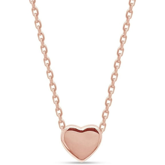 925 Sterling Silver 14K Rose Gold Finish Tiny Floating Heart Pendant Necklace for Women
