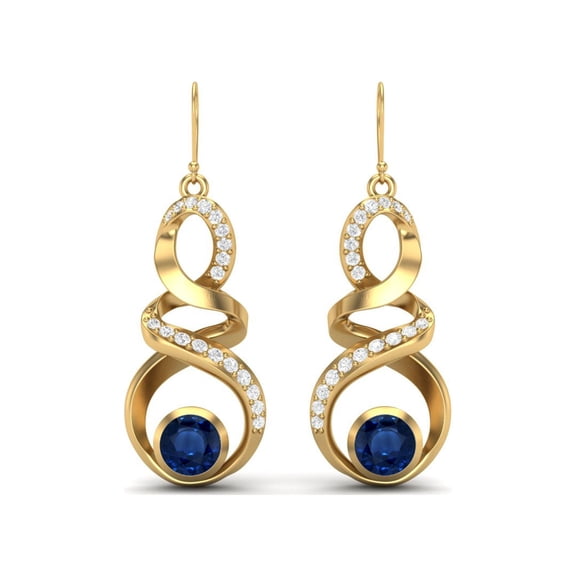 5mm Round Blue Sapphire 925 Sterling Silver Gold vermeil Infinity Women Dangle Earrings