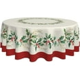 thumbnail image 5 of Christmas Tablecloth Round 60 Inch Winter Red Green Watercolor Holly Leaf Berry Decorative Table Cloth Washable Polyester Farmhouse Table Cover for Home Kitchen Dining Party, 5 of 5