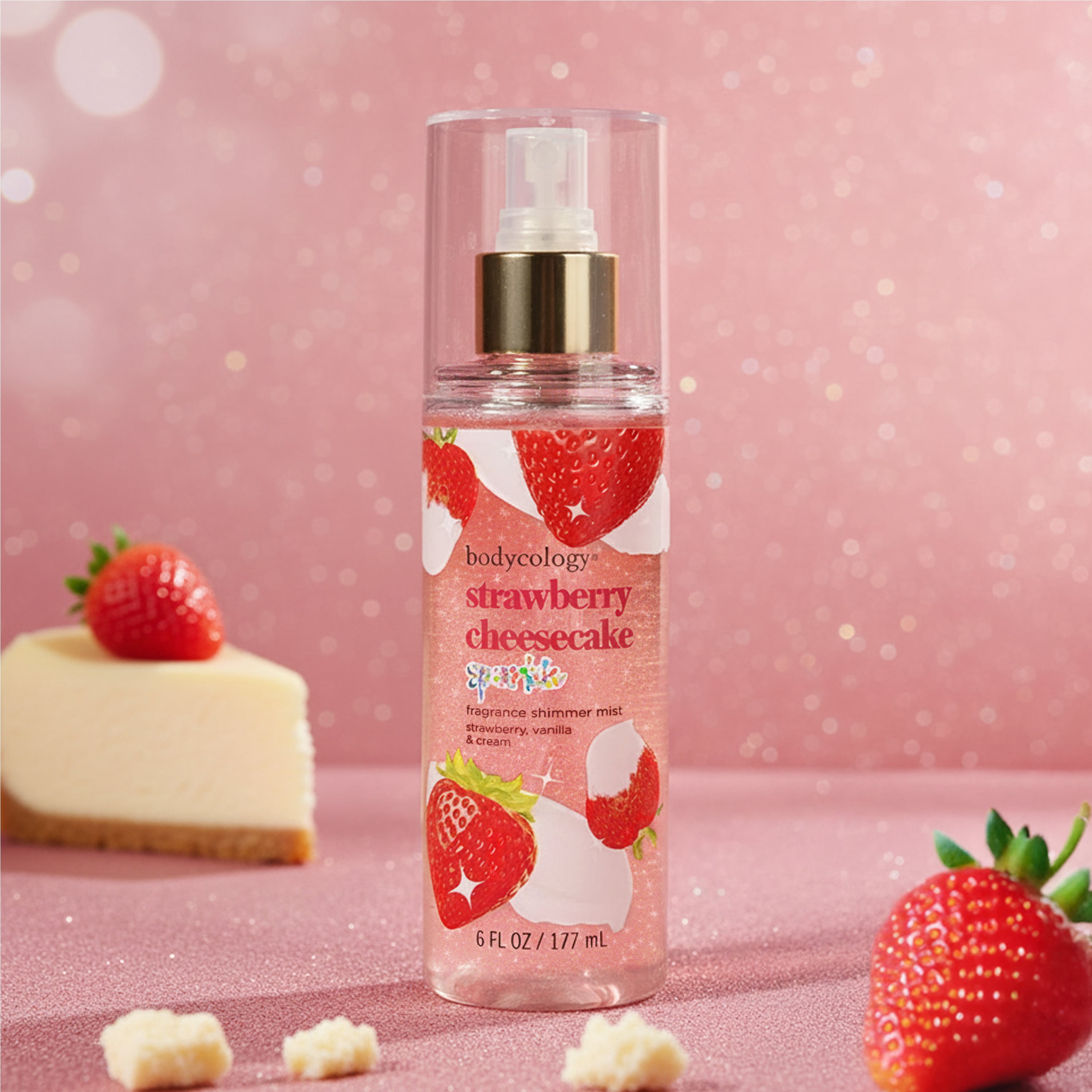 Bodycology Sparkle Fragrance Shimmer Mist, Strawberry Cheesecake, 6 fl oz
