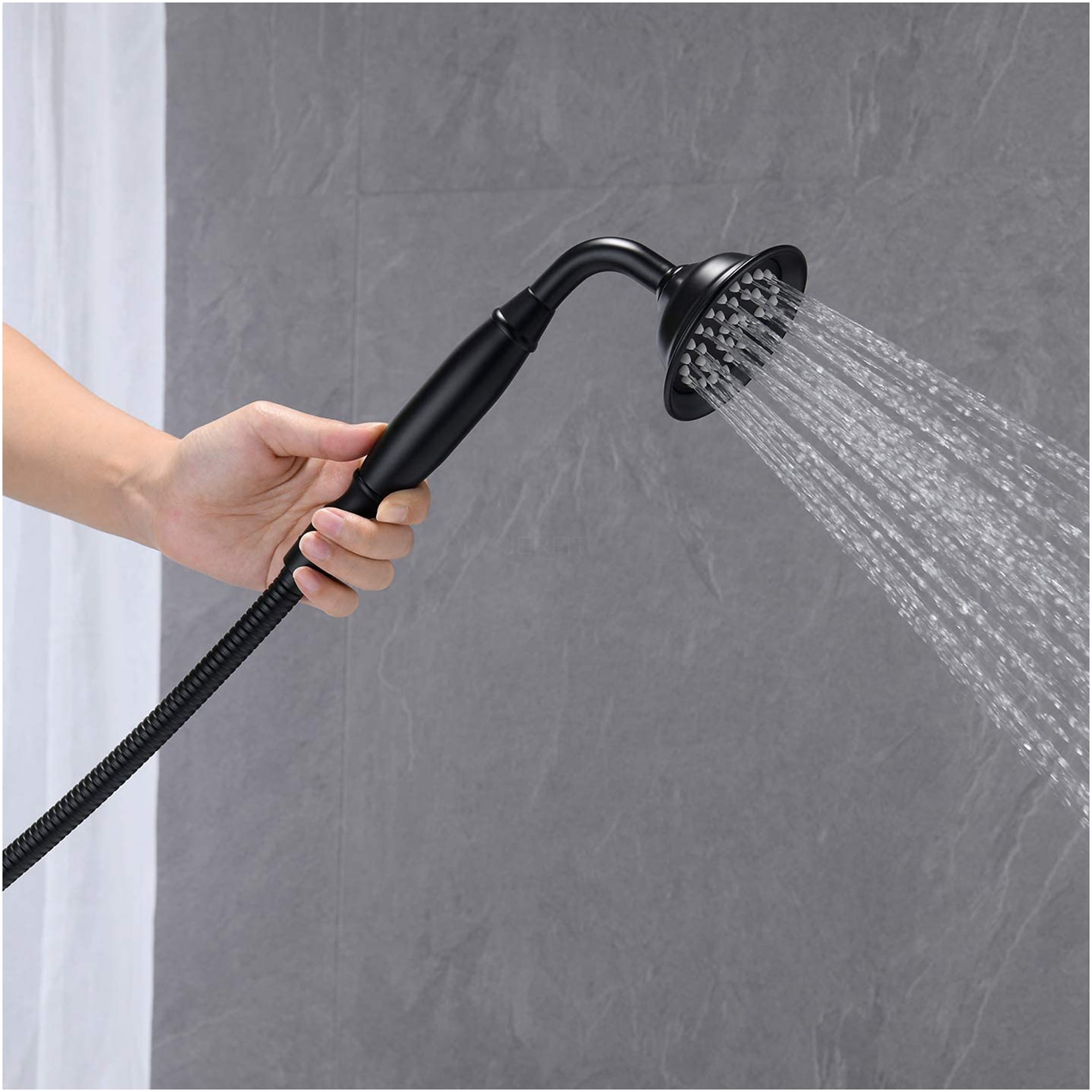 JERFIT Floor Mounted Freestanding Bathtub Faucet with Handheld Shower, Matte Black Finish, High Arc Brass Spout for Modern Bathroom