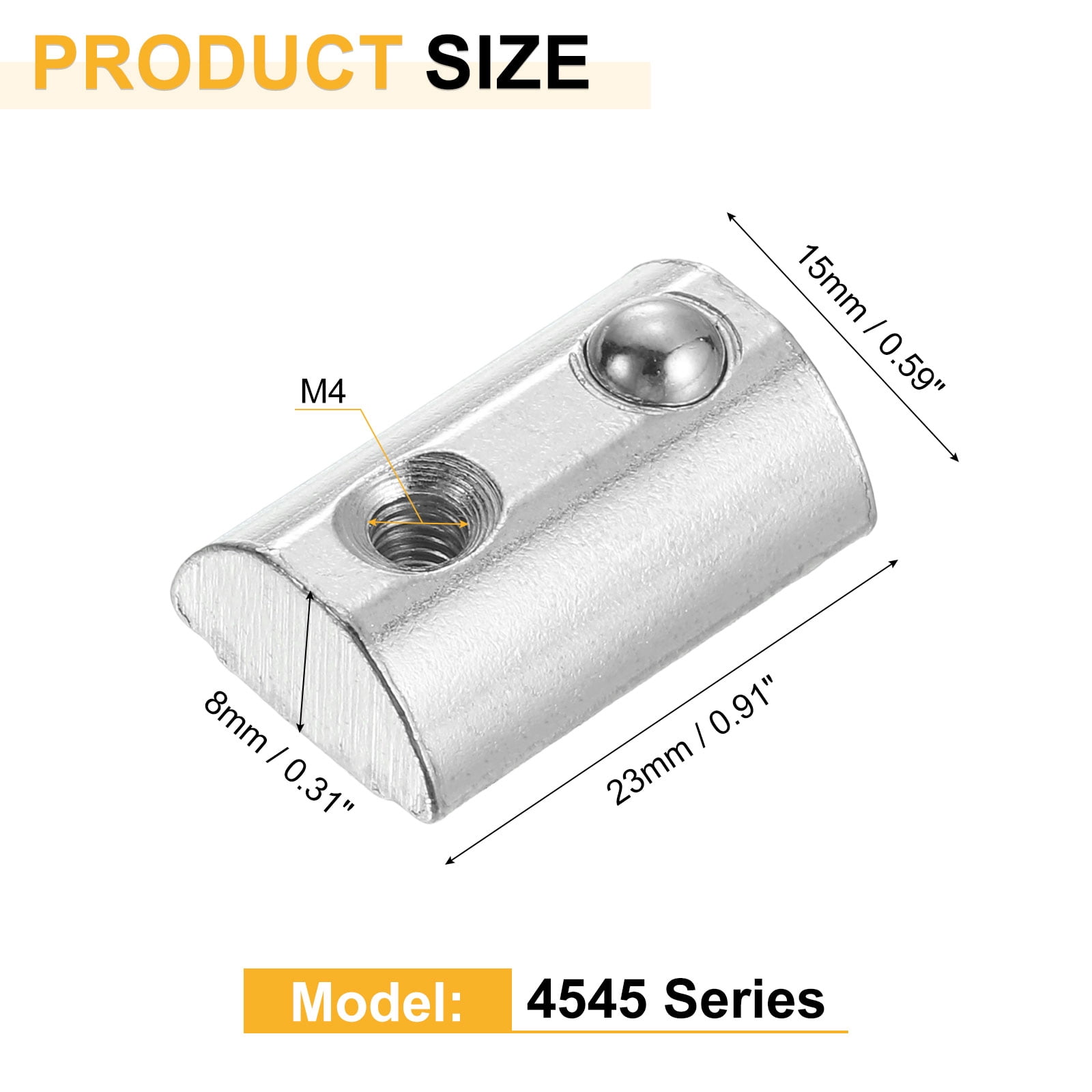 Uxcell M4 T Spring Nut, 25 Pack 4545 Series Half Round Roll in Spring Nut, Carbon Steel Nickel Plated Roll Ball Elastic Nut with Slot 10mm for 4545 Series Aluminum Extrusion Profile