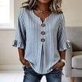 thumbnail image 4 of Hfnxid Women 3/4 Sleeve Shirts Loose Fit Ruffle Shirt Striped Button V Neck Blouses Solid Color Fall Clothes Light Blue XL, 4 of 6