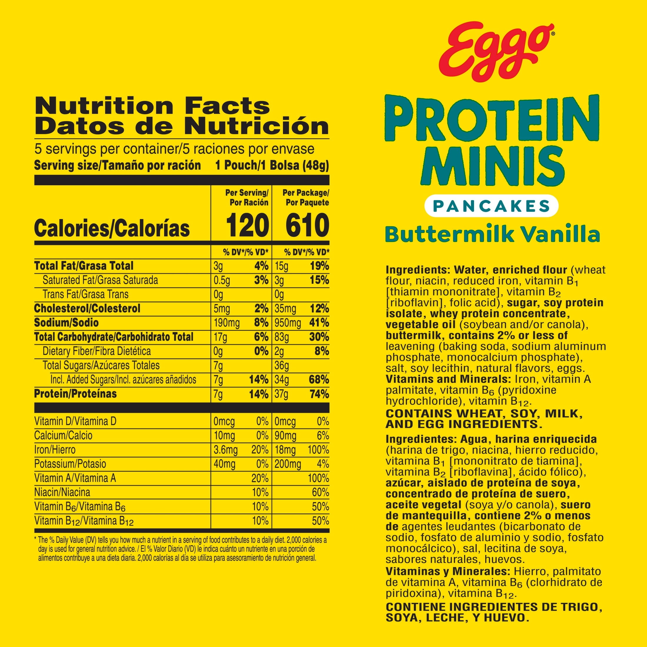 Eggo Protein Minis Buttermilk Vanilla Pancakes, Breakfast Food, 8.4 oz, 5 Count (Frozen)