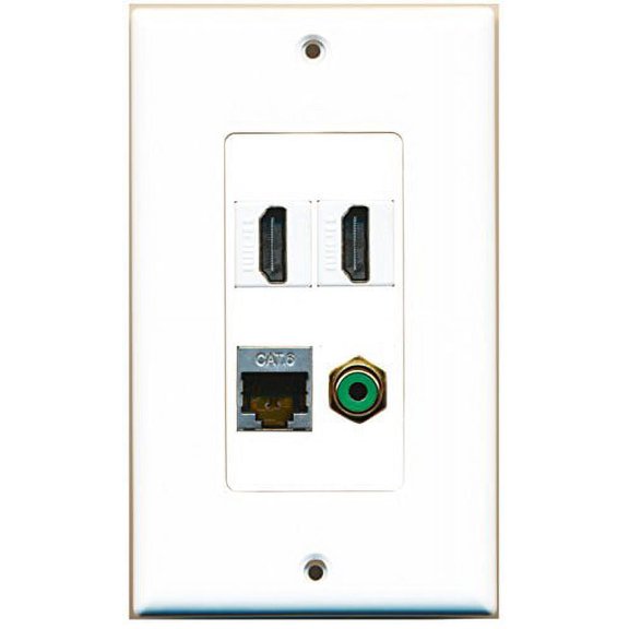 RiteAV - 2 Port HDMI 1 Port RCA Green 1 Port Shielded Cat6 Ethernet Wall Plate Decorative