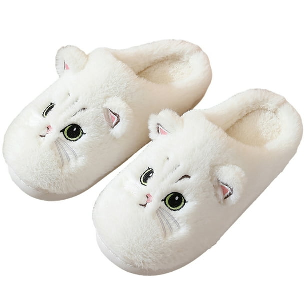 Algodón otoño e invierno para hombres y mujeres pantuflas felpa para el con gatitos dibujos animados para hombres y mujeres (TW-1 blanco 42-43) (adecuadas para pies 41-42)