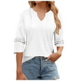thumbnail image 2 of Lixiuxyad Spring And Summer V Neck Lace Three Quarter Sleeve Loose Top T Shirt For Women Summer Tee Shirts,White XXL, 2 of 5