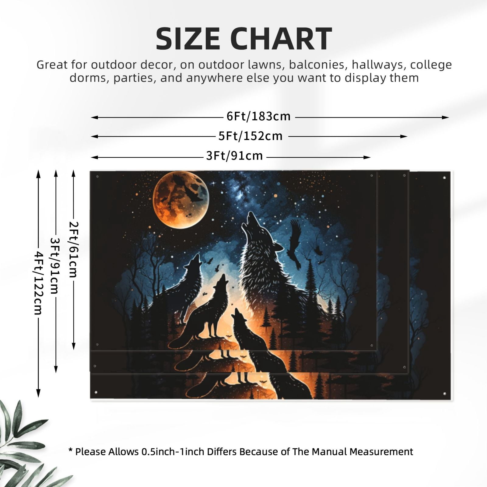 Wolf Howling Wolves Moon Night Stars Four Hole Decorated Banner Flag for Garden Yard Home Decoration Indoor Outdoor 4x6 Ft