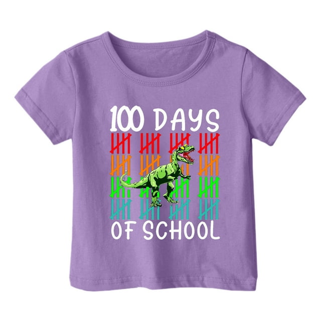 T-shirts Filles Garçon Fille Imprimé Dinoasur Col Rond Manches Courtes Décontractées Hauts Filles Violet 10-11 Ans