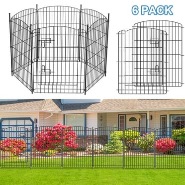 Garden Fence 6 Pack, 29.7in(H) x 11.7ft(L) Rustproof Decorative Fence Metal, Animal Barrier for Outdoor, Picket Fencing No-Dig for Yard (5 Panels 1 Gate)