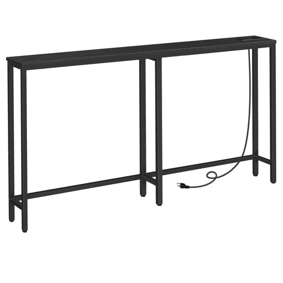 HOOBRO 5.9" Skinny Console Table with Charging Station, 63" Narrow Console Table with Power Outlets, Long and Thin Sofa Table, Slim Entryway Table, Black BB165UXG01