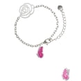 thumbnail image 2 of Delight Jewelry Silvertone Translucent Hot Pink Flying Butterfly Silver-tone Flower Link Chain Bracelet, 6.75"+2" Extender, 2 of 4
