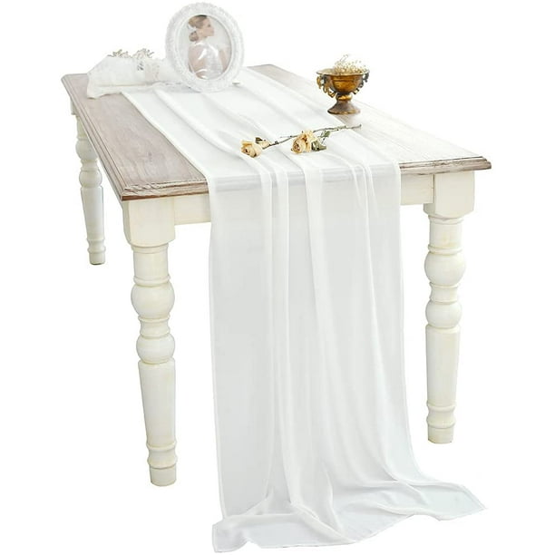 White Chiffon Wedding Table Runner, Extra Long Tablecloth