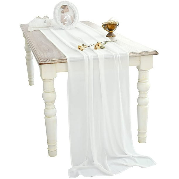 27 X 216 Inch White Chiffon Wedding Table Runner Extra Long 18ft Tablecloth Overlay Rustic Bridal Shower Baby Party Decorations Com White Chiffon Wedding Table Runner, Extra Long Tablecloth