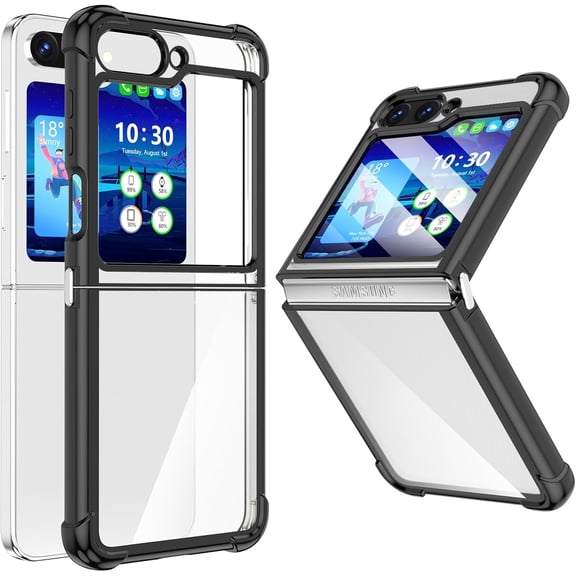 for Samsung Galaxy Z Flip 6 Case, Z Flip 6 Case Clear Slim Thin Transparent Shockproof Hinge Soft TPU Flip 6 Phone Case Cover 2024 5G(Black)