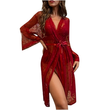 

Women Nightgown Sexy Gauze Perspective Nightgown 4-piece Long Robe Bra Underpants Suit