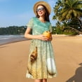 thumbnail image 4 of Easygdp Starfish And Seashell On The Beach para Vestido Transpirable de Mujer, Vestido Suelto de Manga Corta con Pliegues y Bolsillos para el Verano, 4 of 6