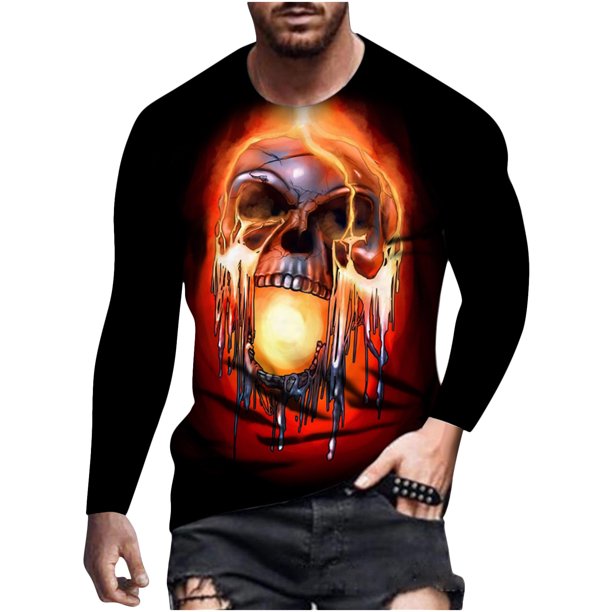 Camiseta de diario unisex para hombre Impresión 3D Estampados gráficos Calavera Esqueleto Estampado Manga larga Tops Casual Bloue Pompotops oipoqjl3725