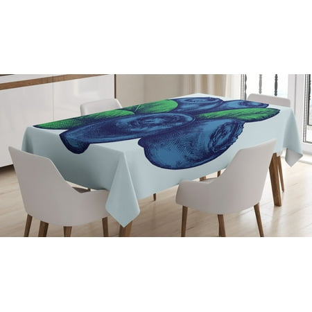 

Vintage Blue Tablecloth Retro Style Hand Drawn Art of Blueberry Fruit with Leaves Rectangular Table Cover for Dining Room Kitchen 60 X 90 Inches Navy Blue Pale Blue and Green by Ambesonne