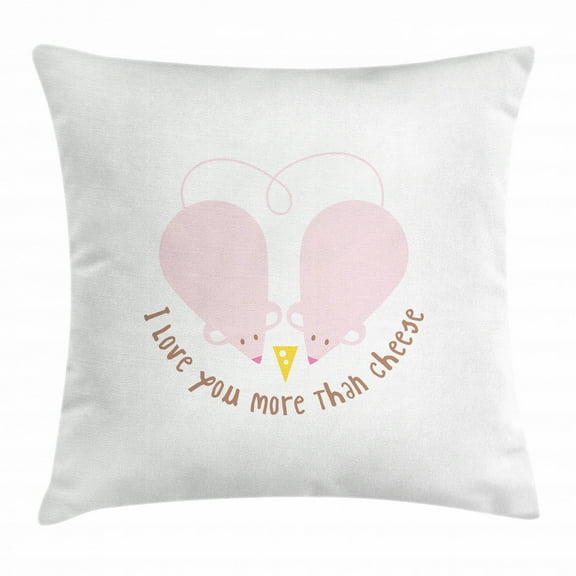 I Love You More Throw Pillow Cushion Cover, Pink Rats with Tangled Tails Forming a Heart Sweet Valentines, Decorative Square Accent Pillow Case, 16 X 16 Inches, Pale Pink Cocoa Yellow, by Ambesonne