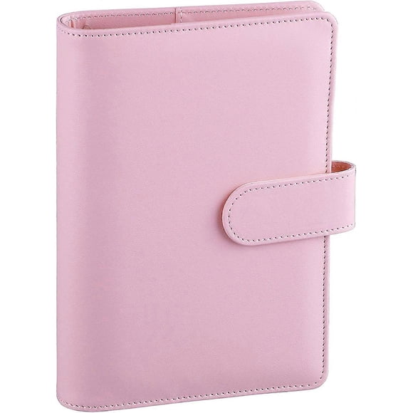A6 PU Leather Notebook Binder Refillable 6 Ring Binder for A6 Filler Paper, Loose Leaf Personal Planner Binder Cover with Magnetic Buckle, Pink