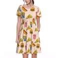 thumbnail image 1 of Balery Hamburger Pizza Vestidos sueltos de manga corta para mujer, vestidos de verano 2025, vestidos casuales de corte A con vuelo., 1 of 6