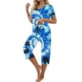thumbnail image 4 of cfhntfmh Womens 2 Piece Pajama Sets Trendy Tie-Dye Round Neck Short Sleeve T-Shirts Capri Pants Loungewear Sleepwear Pjs Sets, 4 of 6