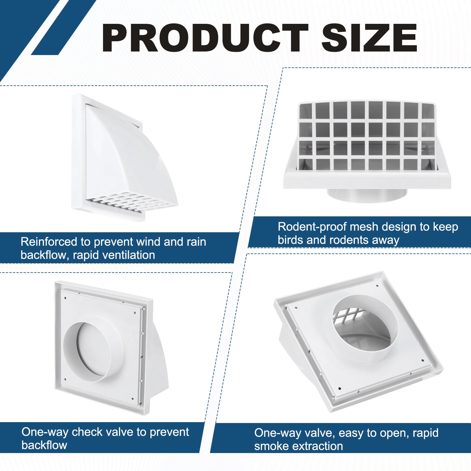 Uxcell Dryer Vent Cover  (4" OD)  - Exterior Wall Air Vent Covers ABS Plastic Weatherproof Protection Hood with Backdraft Damper for Kitchen/Bathroom/Garage/Outdoor, White