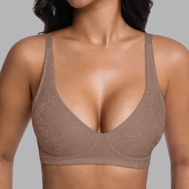 Floral Textured Underwire Bra for Everyday Comfort and Support with Lace Detailing and Three- Hook Closure
