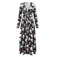 thumbnail image 5 of FKELYI Red Rose Skull Print Womens Long Sleeve Fall Dress V Neck Maxi Casual Dress with Pockets Soft A-Line Flowy Tiered Waist Dresses for Ladies, L, 5 of 6