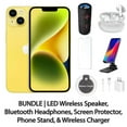 thumbnail image 1 of Restored Apple iPhone 14 512GB Yellow Fully Unlocked Bundle with LED Wireless Speaker, Bluetooth Headphones, Screen Protector, Wireless Charger, & Phone Stand (Refurbished), 1 of 7