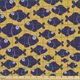 thumbnail image 2 of Purple Fabric by the Yard, Cartoon Animated Nautical Marine Sea Life Themed Repeated Little Fish Motifs, Upholstery Fabric for Dining Chairs Home Decor Accents, Indigo Pale Orange by Ambesonne, 2 of 5